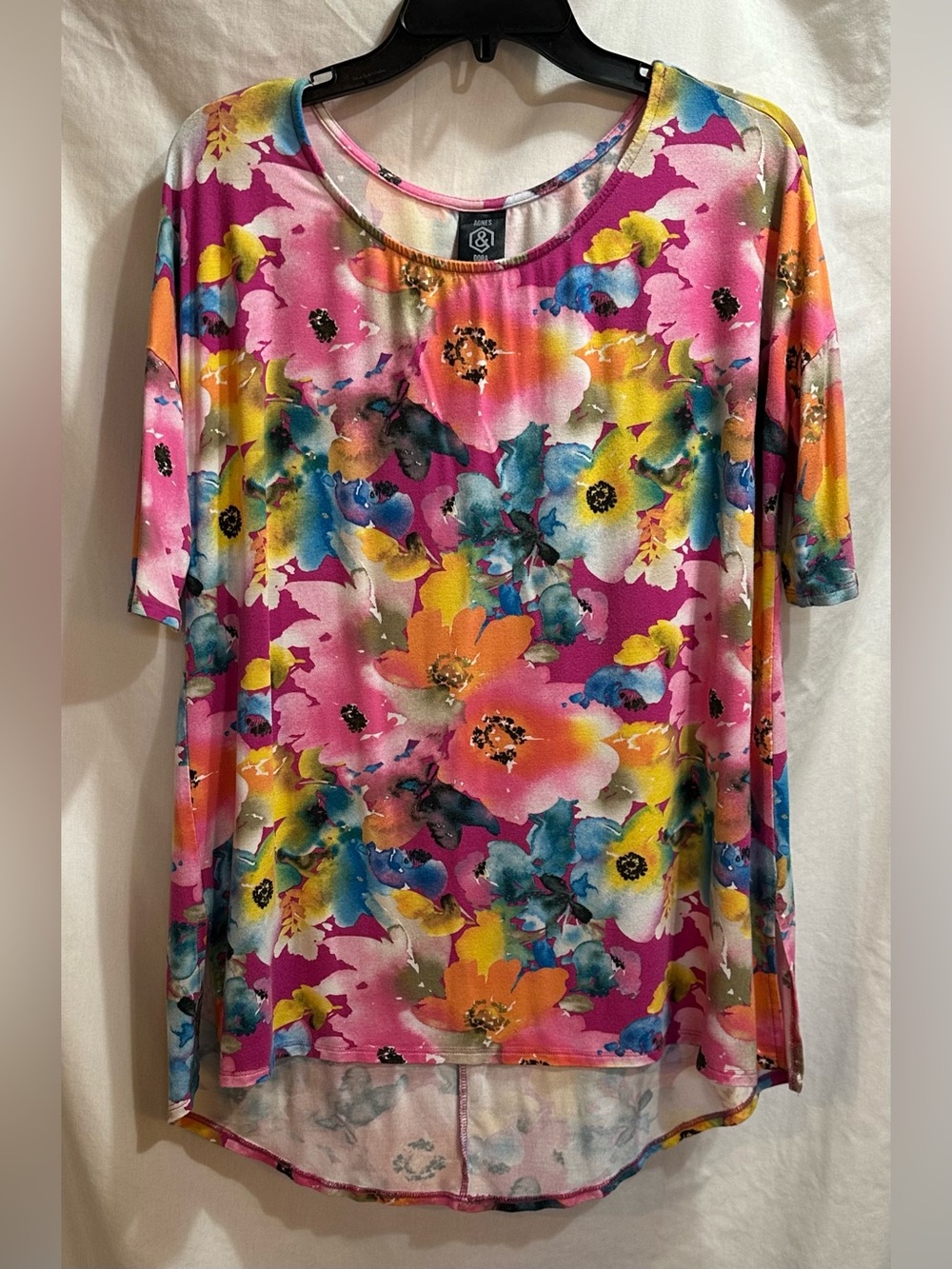 Agnes & Dora Pink Multi Floral Scoop Neck Tunic